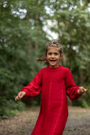 Girls - Dress Iris in Red merino wool