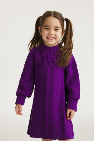 Fetițe - Rochița Iris Viola din lână merinos