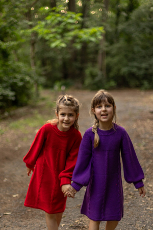 Girls - Dress Iris in Viola merino wool