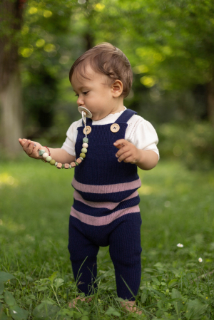 Girls - Overalls with Pink stripes in merinos wool