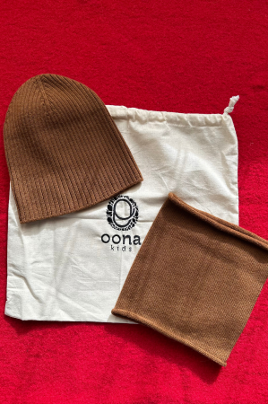 Set căciulă Rib și tub maro din lână merinos [1]