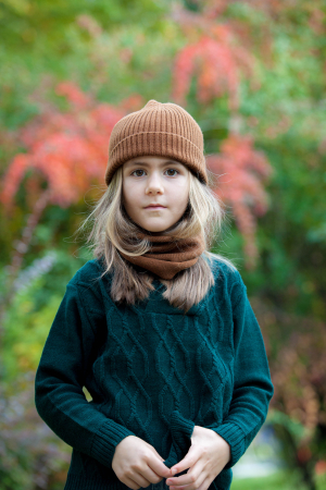 Seturi - Set căciulă Rib și tub maro din lână merinos