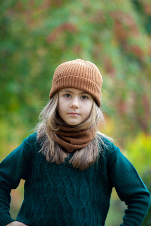 Set căciulă Rib și tub maro din lână merinos [4]