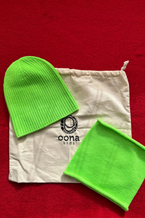 Set căciulă Rib și tub verde neon din lână merinos [1]