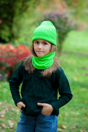 Set căciulă Rib și tub verde neon din lână merinos [2]