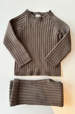 Girls - Seamless set ribbed in Khaki merino wool