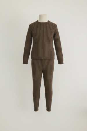 Băieți - Set Seamless Rib Kaki din lână merinos