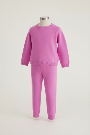 Fetițe - Set Seamless Roz din lână merinos
