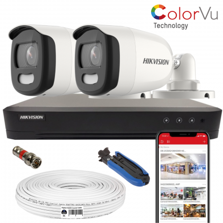 Camere supraveghere video TurboHD - Kit sistem supraveghere 2 camere 5Mpx ColorVu