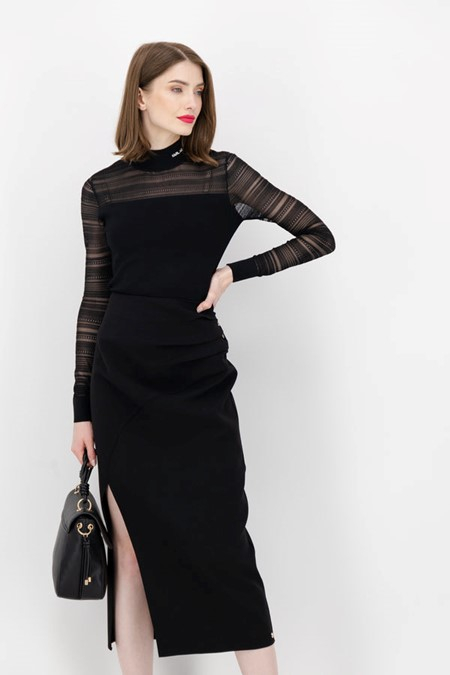 Pulover cu logo pe guler viscoza Karl Lagerfeld, negru, S [2]