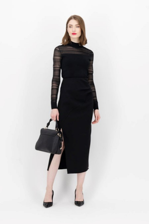 Femei - Pulover cu logo pe guler viscoza Karl Lagerfeld, negru, S