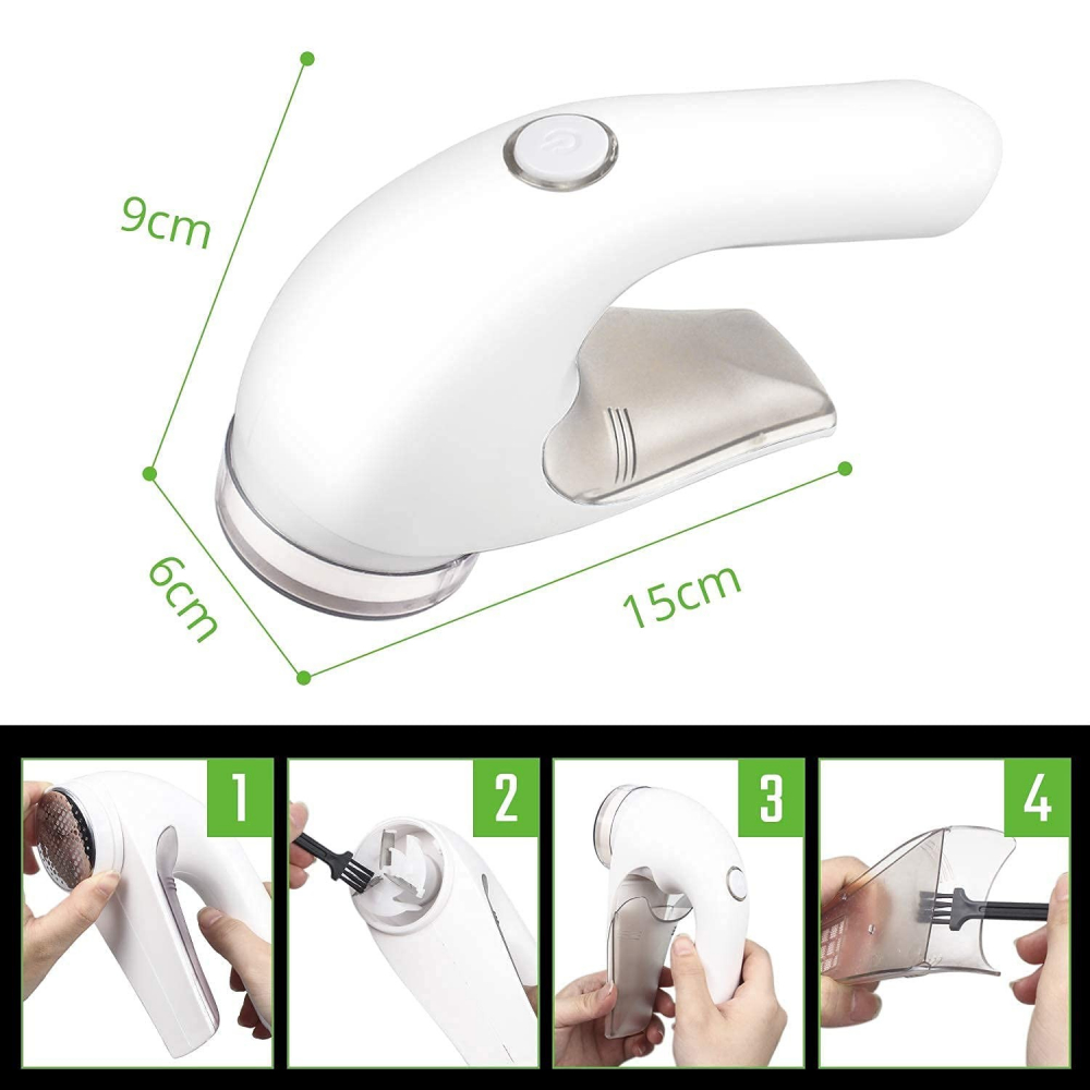 Aparat pentru curatat scame, par si praf, trimmer pentru diferite tipuri de material, cu lame din otel inoxidabil, maner ergonomic, incarcare prin usb, 15x6x9 cm, alb [9]