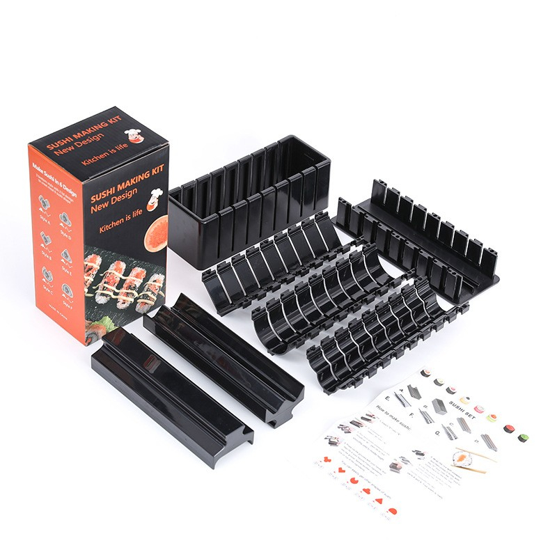 Aparat pentru sushi, set 7 accesorii pentru sushi, ofera 3 forme de design, rotund, triunghi, inimioare, negru [1]