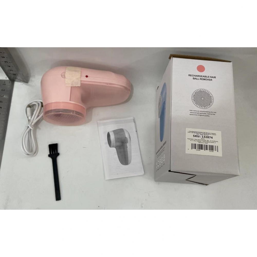 Aparat scame si par haine, electric, usb inclus, periuta curatare, pentru diferite tesaturi, 13 x 6.8 x 5.8 cm, roz [2]