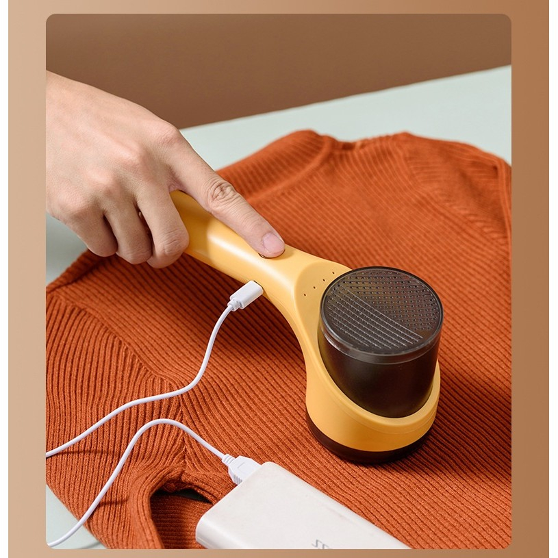 Aparat scame si par haine, electric, usb inclus, periuta curatare, pentru diferite tesaturi, 3 trepte, 20.5 x 8.8 x 7 cm, galben [5]