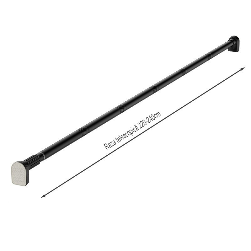 Bara telescopica multifunctionala, din otel inoxidabil si abs, utilizare universala, extensie 220 - 240 cm, fara perforare perete, negru [10]