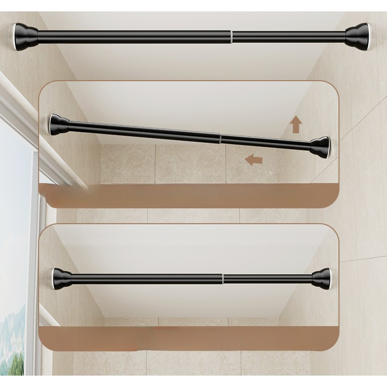 Bara telescopica multifunctionala, din otel inoxidabil, utilizare universala, retractabila 107 - 195 cm, fara perforare perete, negru [6]