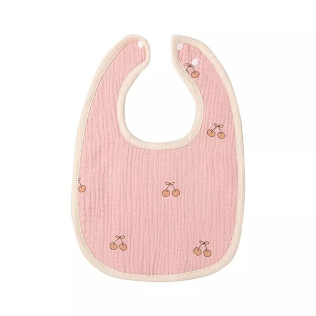 Baveta in forma de u, din bumbac, pentru copii 0-12 luni, rezistenta la apa, cu capse, model cu cirese,  21x30 cm, roz [1]