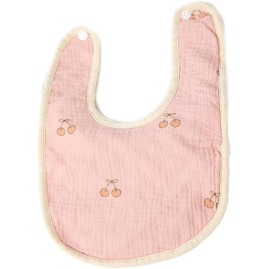 Baveta in forma de u, din bumbac, pentru copii 0-12 luni, rezistenta la apa, cu capse, model cu cirese,  21x30 cm, roz [2]
