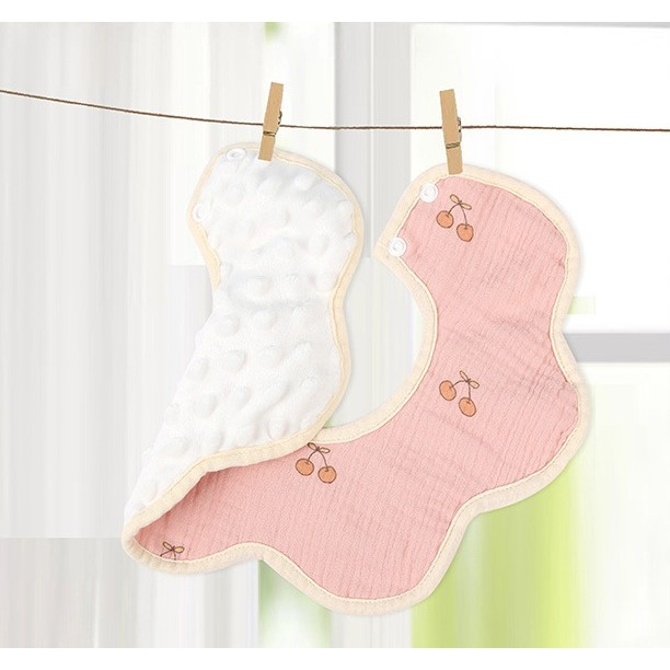 Baveta tip floare, din bumbac, pentru copii 0-12 luni, rezistenta la apa, cu capse, model cu cirese, 26 x 29 cm, roz [4]