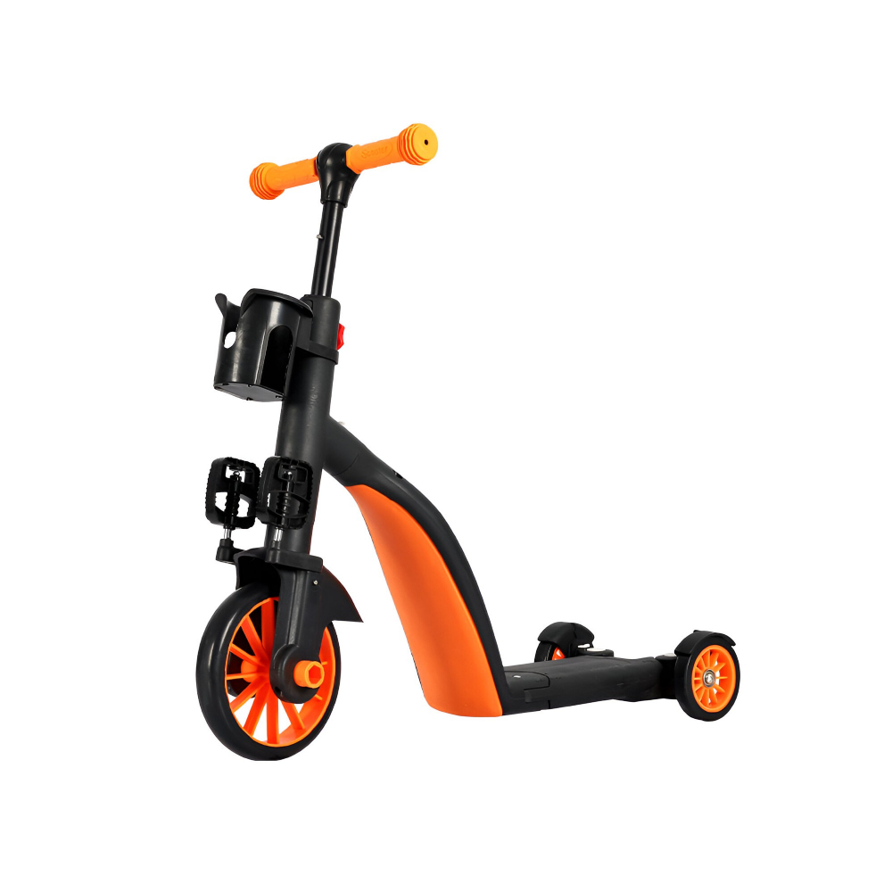 Bicicleta 8 in 1, transformabila, multifunctionala, reglare inaltime, cu maner de impingere detasabil, tricicleta, trotineta, 3 roti, pedale, cosulet, 3-6 ani, portocaliu [2]