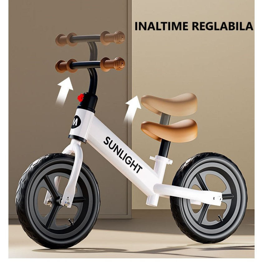 Bicicleta de echilibru, pentru copii, fara pedale, cu doua roti, 2-6 ani, inaltime reglabila, 82 x 55 x 45 cm, alb [2]