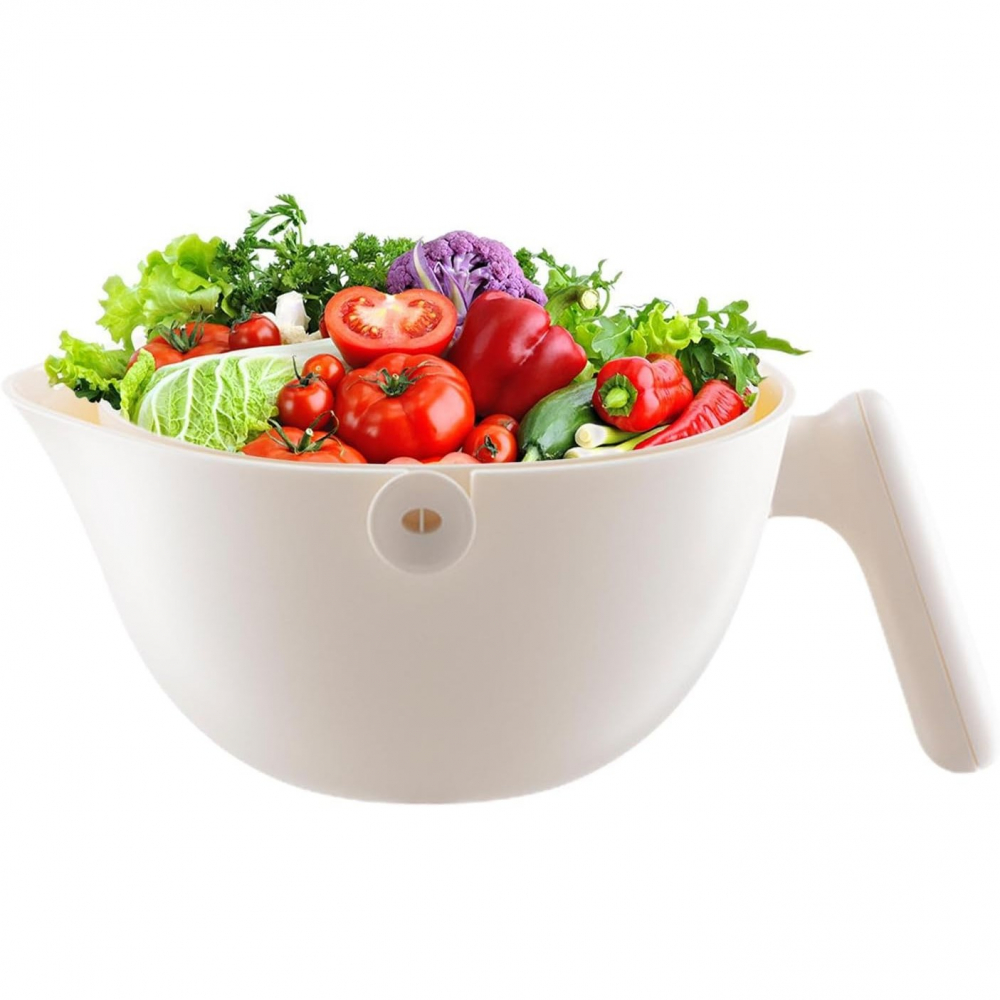 Bol cu doua straturi, pentru fructe, legume, cu cos de scurgere a apei, 2l, din abs+pp, 29.9 x 22.5 x 11.8 cm, alb [6]