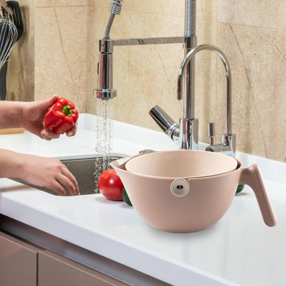 Bol cu doua straturi, pentru fructe, legume, cu cos de scurgere a apei, 2l, din abs+pp, 29.9 x 22.5 x 11.8 cm, maro [6]