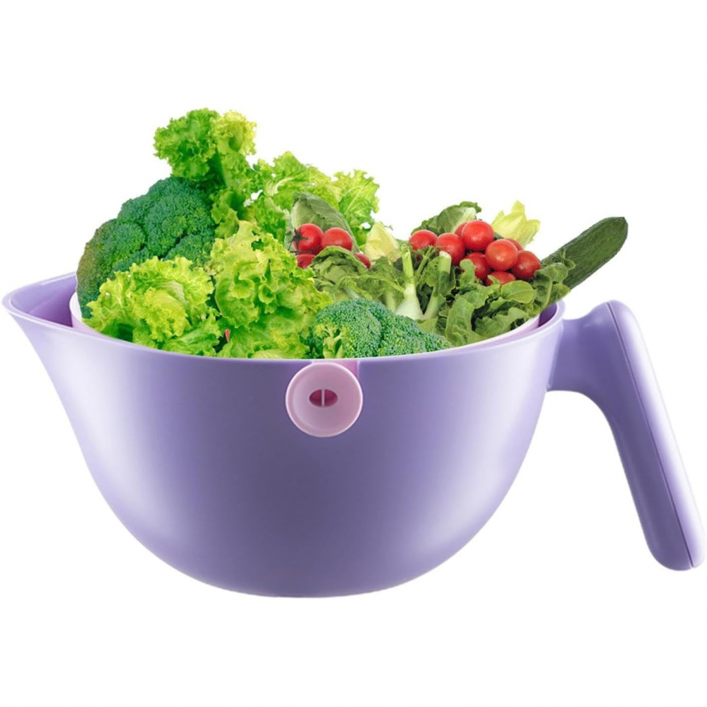 Bol cu doua straturi, pentru fructe, legume, cu cos de scurgere a apei, 2l, din abs+pp, 29.9 x 22.5 x 11.8 cm, mov [5]