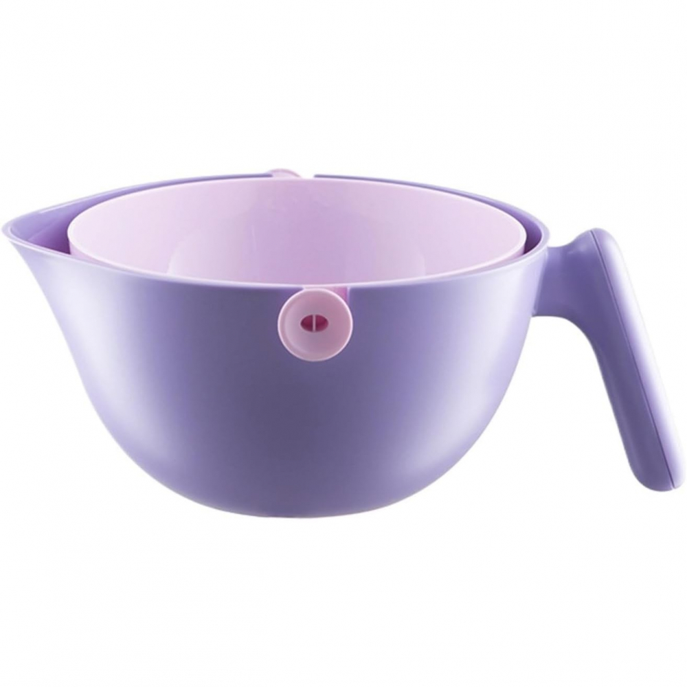 Bol cu doua straturi, pentru fructe, legume, cu cos de scurgere a apei, 2l, din abs+pp, 29.9 x 22.5 x 11.8 cm, mov [1]