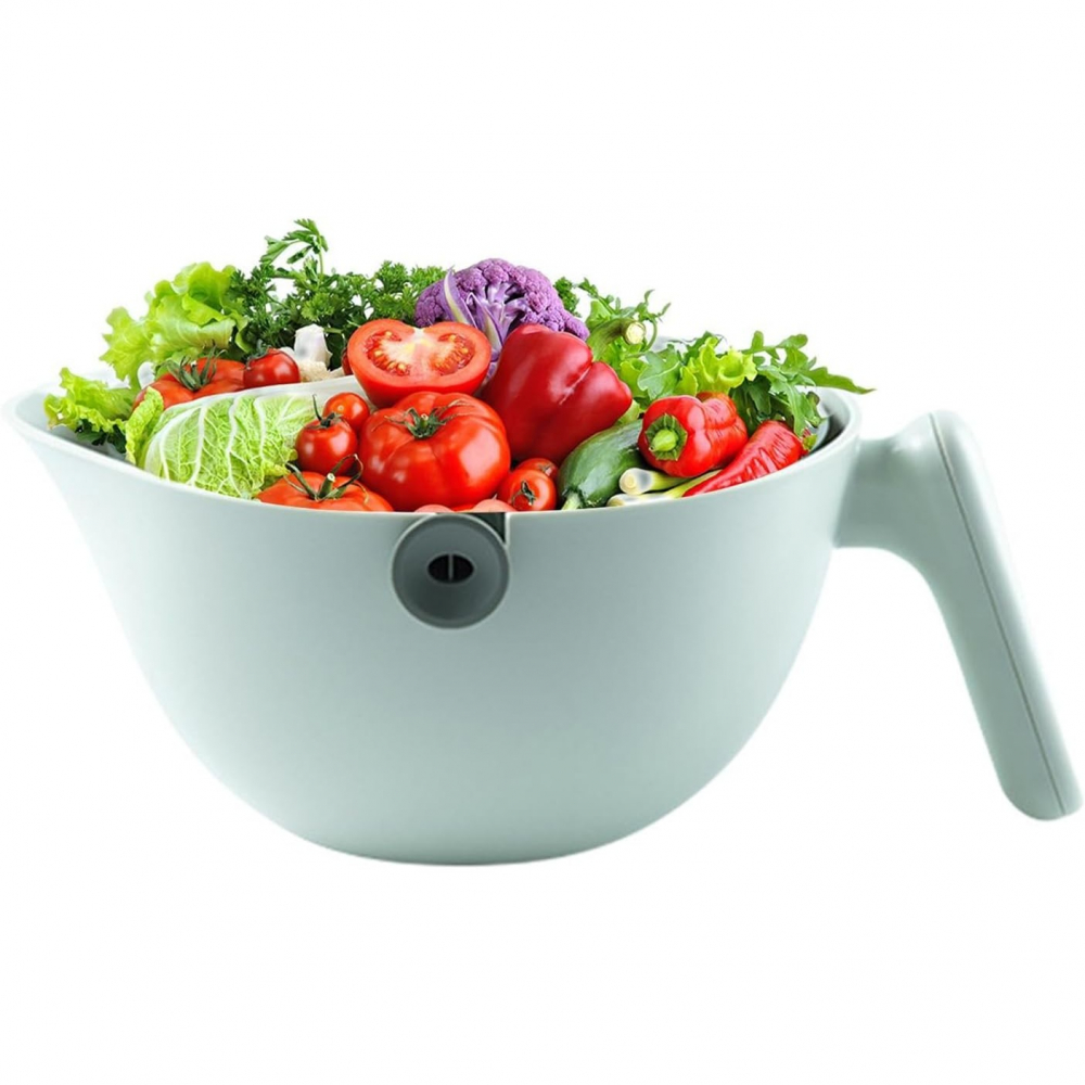 Bol cu doua straturi, pentru fructe, legume, cu cos de scurgere a apei, 2l, din abs+pp, 29.9 x 22.5 x 11.8 cm, verde [7]