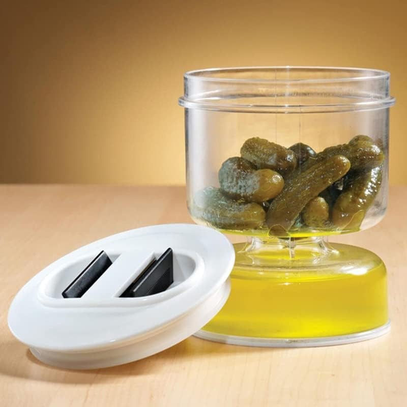 Borcan pentru muraturi, cu separator pentru lichide, ermetic, termorezistent, tip clepsidra, 800 ml, abs, alb, 13x11 cm [4]