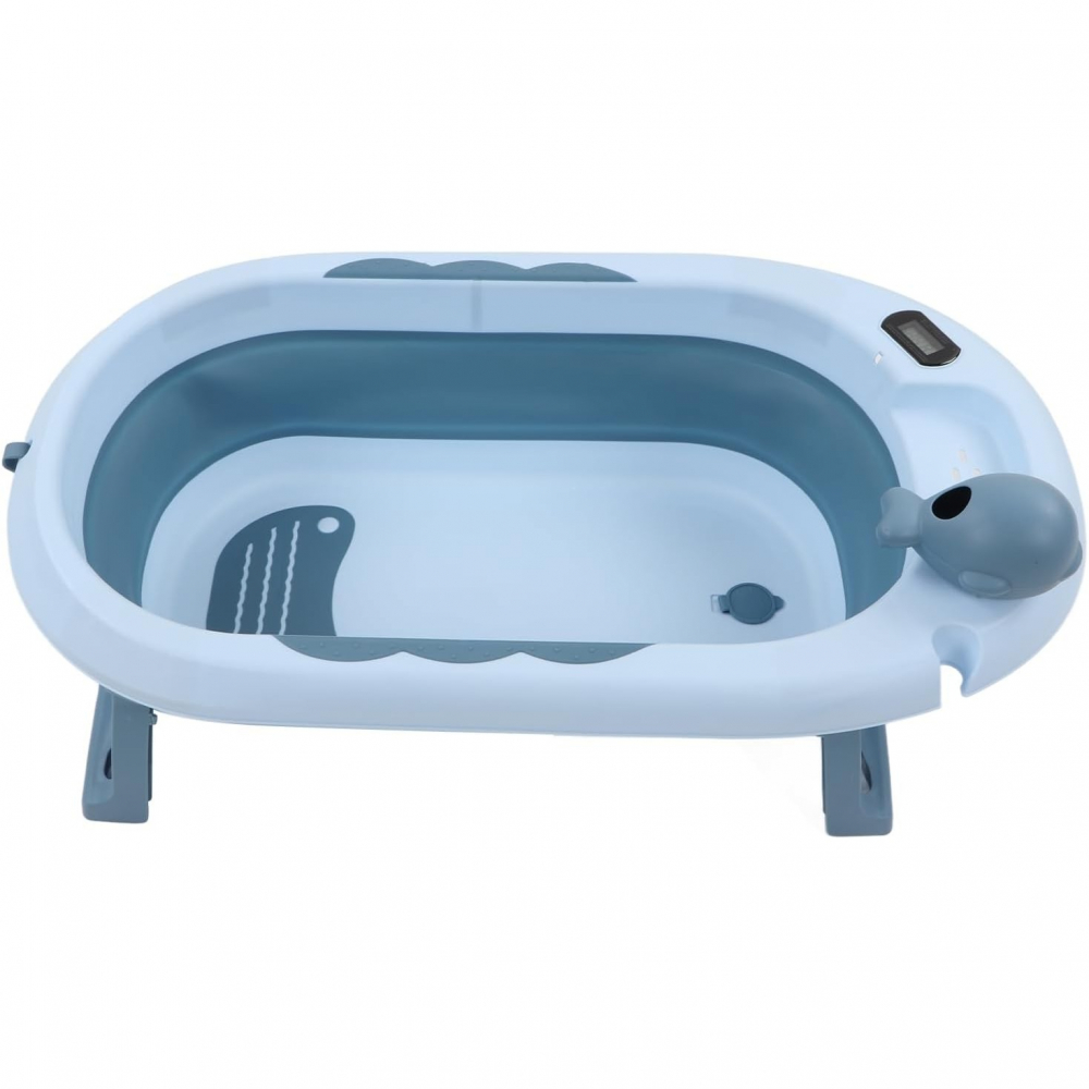 Cada de baie, pentru copii 0 luni - 6 ani, cu termometru, pliabila, perna suport inclusa, din plastic, 81.5 x 49 x 21.5 cm, albastru [5]