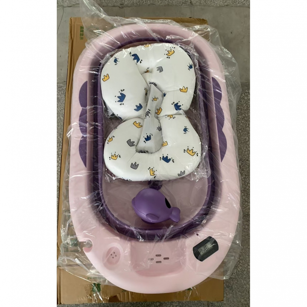 Cada de baie, pentru copii 0 luni - 6 ani, cu termometru, pliabila, perna suport inclusa, din plastic, 81.5 x 49 x 21.5 cm, mov [6]