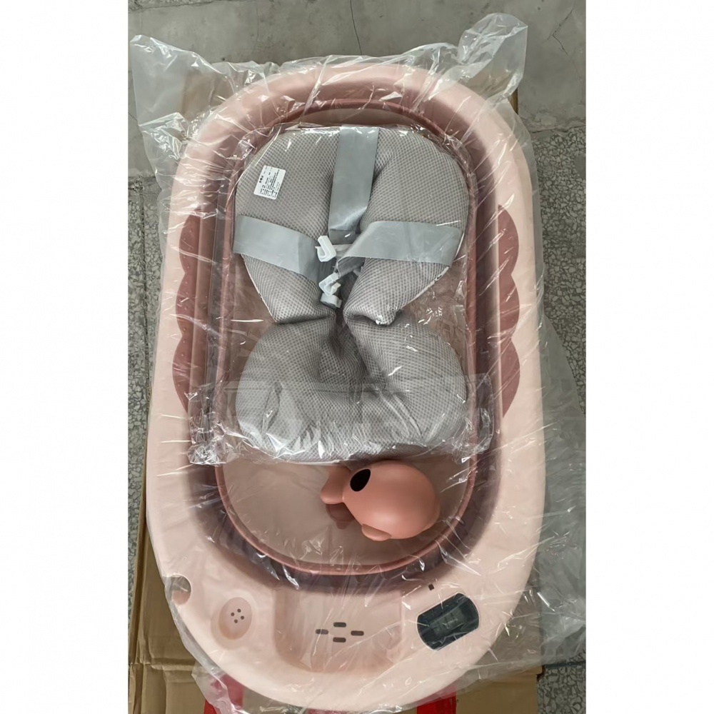 Cada de baie, pentru copii 0 luni - 6 ani, cu termometru, pliabila, perna suport inclusa, din plastic, 81.5 x 49 x 21.5 cm, roz [5]