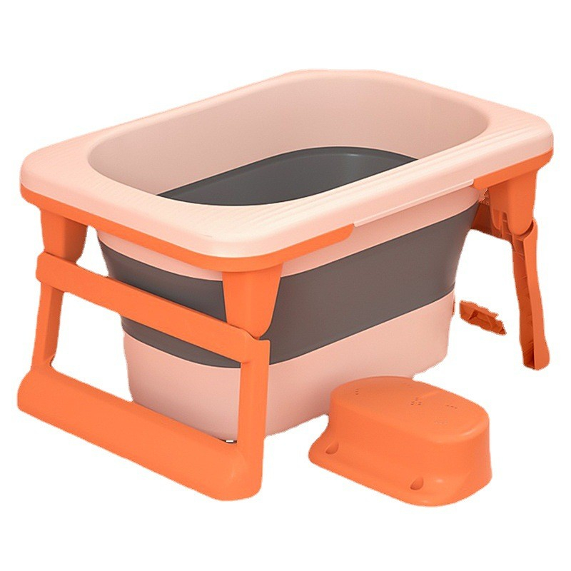 Cada pliabila pentru baie, din pp+tpe, pentru copii 0-6 ani, cu picioare, suport de sezut, scurgere etans, 80 x 52 x 42 cm, portocaliu [9]