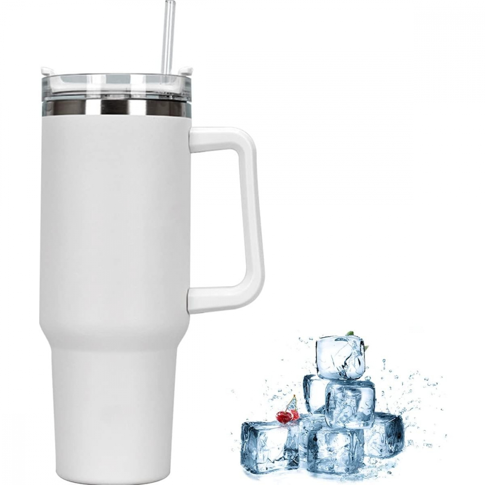 Cana termos din plastic, pentru bauturi calde si reci, cu maner, 9.9x9.9x27 cm, alb [3]