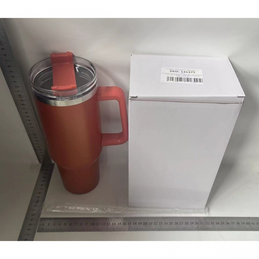 Cana termos din plastic, pentru bauturi calde si reci, cu maner, 9.9x9.9x27 cm, portocaliu [2]