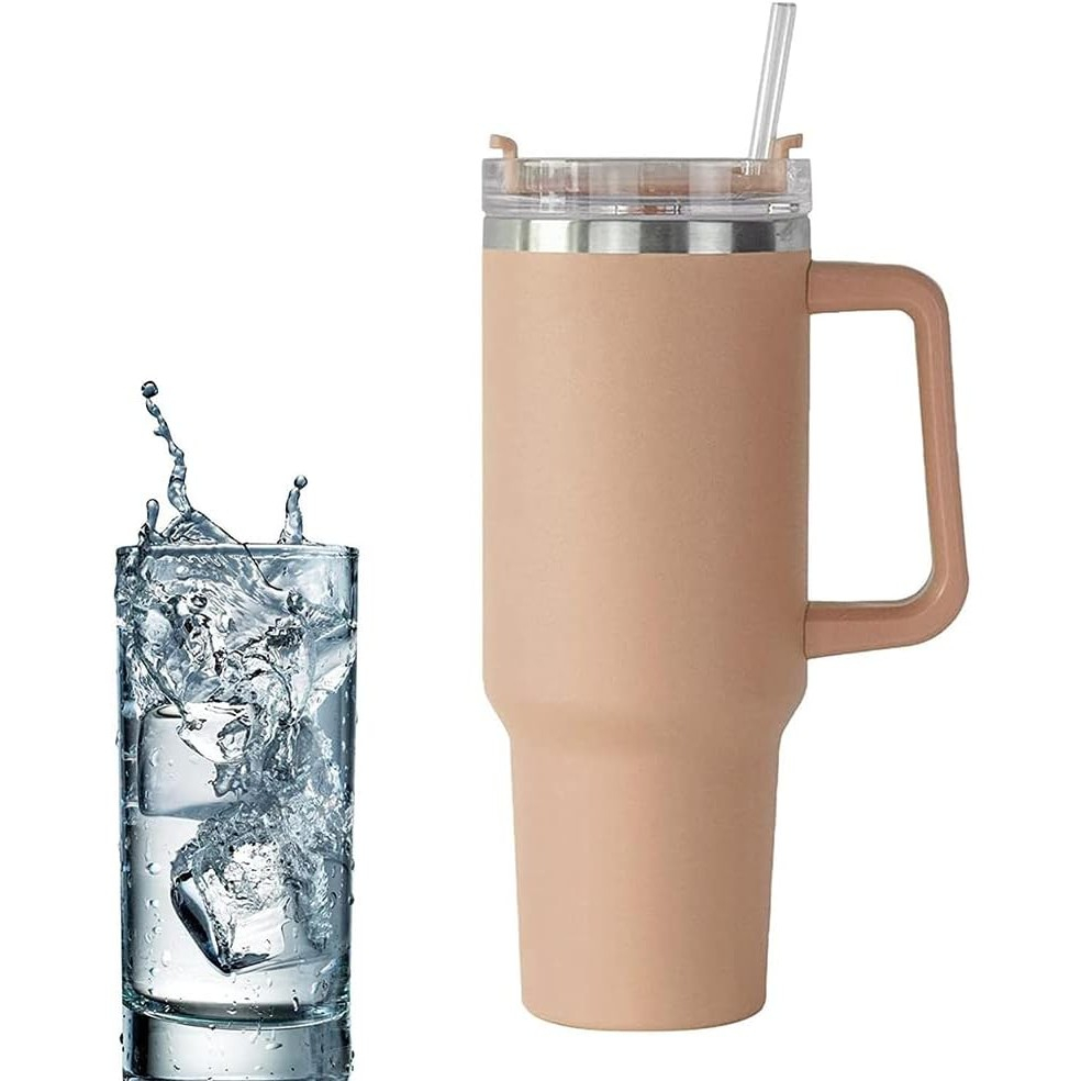 Cana termos din plastic, pentru bauturi calde si reci, cu maner, 9.9x9.9x27 cm, roz pal [5]