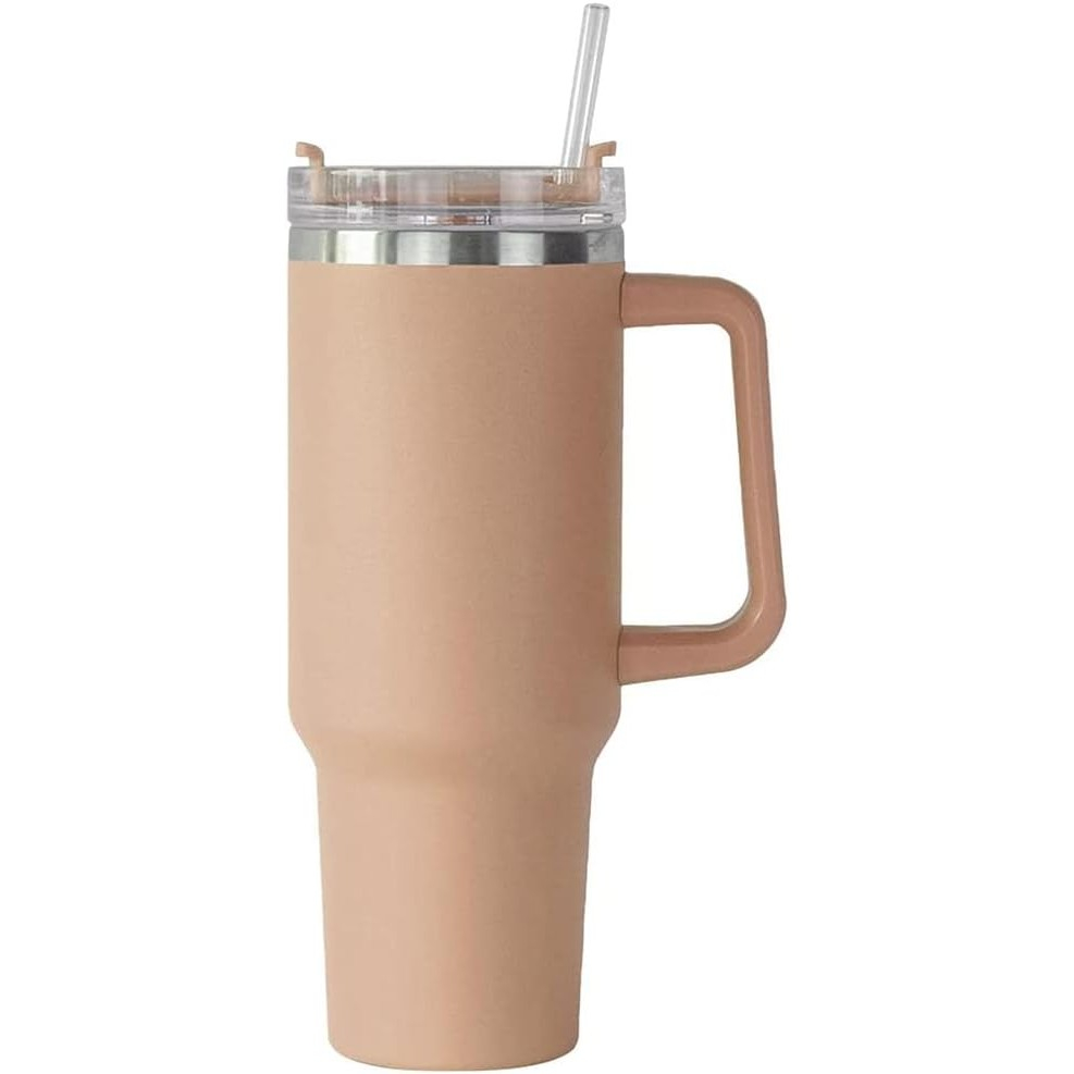 Cana termos din plastic, pentru bauturi calde si reci, cu maner, 9.9x9.9x27 cm, roz pal [8]