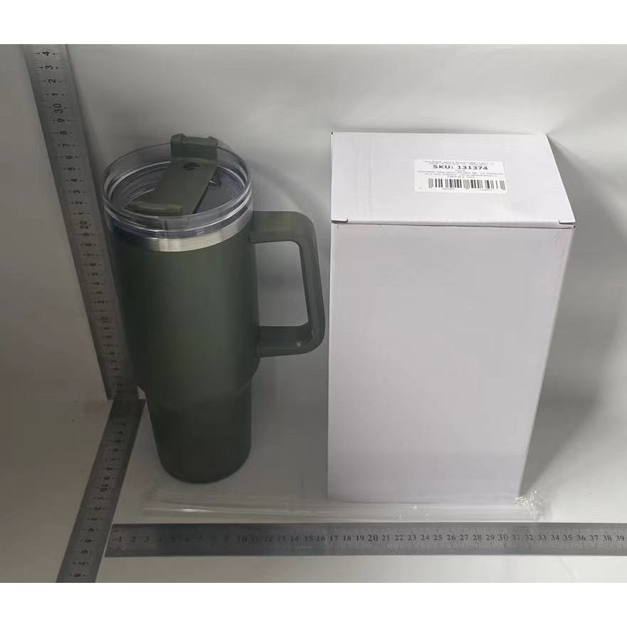 Cana termos din plastic, pentru bauturi calde si reci, cu maner, 9.9x9.9x27 cm, verde army [2]