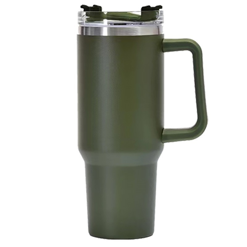 Cana termos din plastic, pentru bauturi calde si reci, cu maner, 9.9x9.9x27 cm, verde army [9]