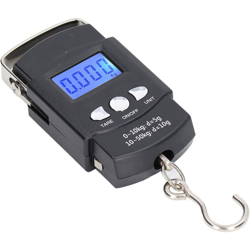 Cantar digital de mana cu carlig, cantar portabil, pescuit, cu maner, capacitate 50 kg, cu metru incorporat, 20.5 x 6 x 2.5 cm, negru [8]