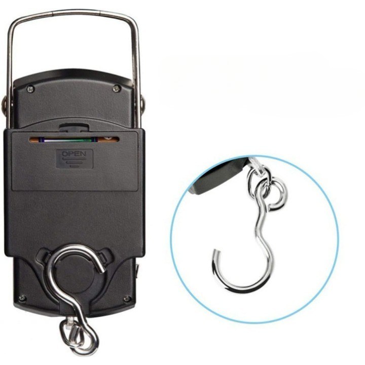 Cantar digital de mana cu carlig, cantar portabil, pescuit, cu maner, capacitate 50 kg, cu metru incorporat, 20.5 x 6 x 2.5 cm, negru [9]