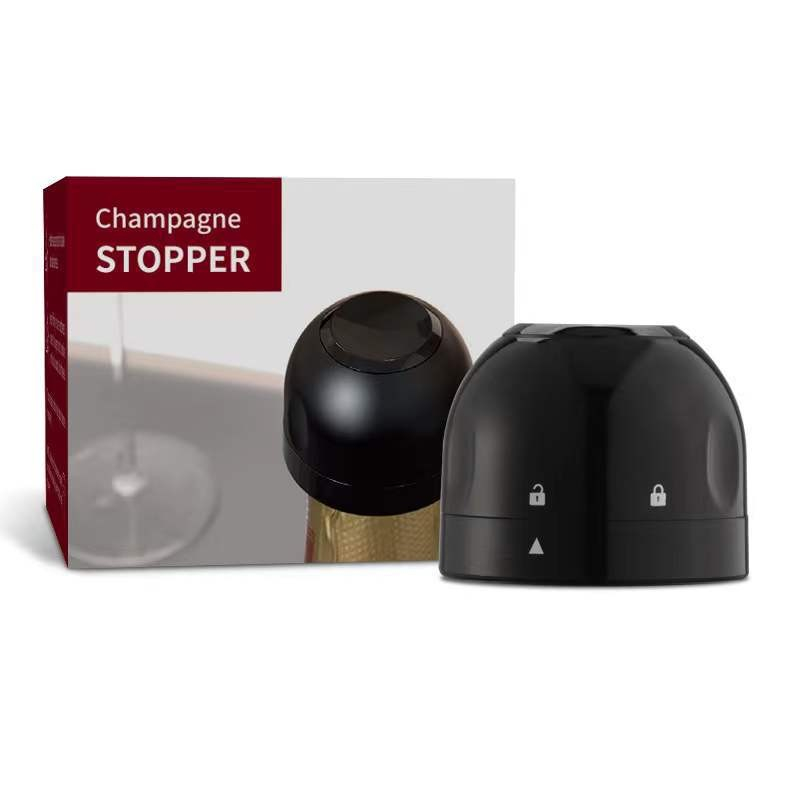 Capac de etansare a sticlei de sampanie, rotativ, on-off, silicon, reutilizabil, usor de depozitat si folosit, 3.9 x 3.9 x 3.3 cm, negru [5]