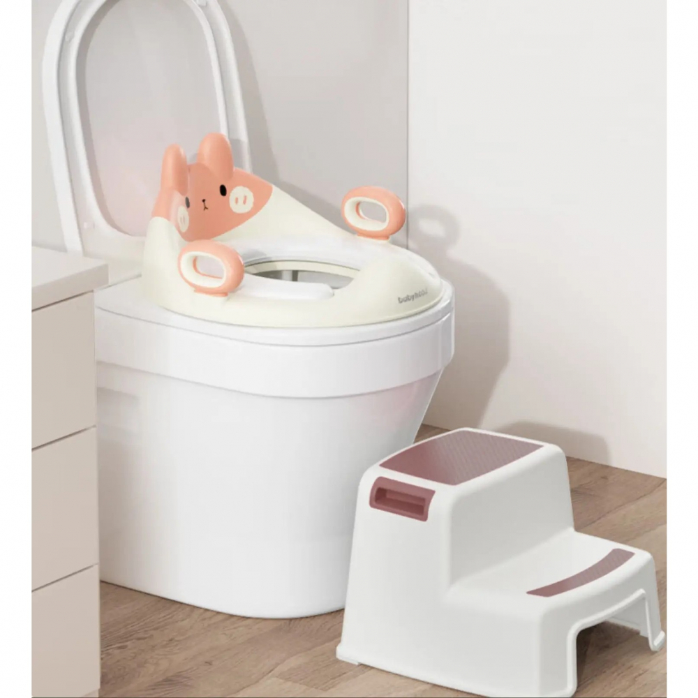 Capac wc cu reductie, pentru copii, cu manere, model ursulet, plastic durabil, roz [4]