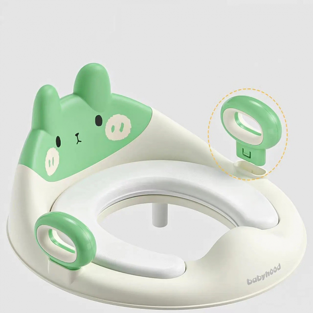 Capac wc cu reductie, pentru copii, cu manere, model ursulet, plastic durabil, verde [3]