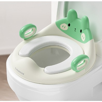 Capac wc cu reductie, pentru copii, cu manere, model ursulet, plastic durabil, verde [4]