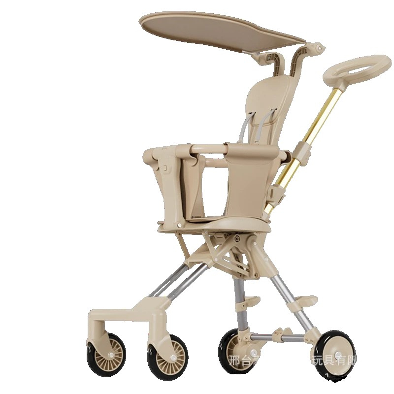 Carucior pliabil, 1-3 ani, reversibil, 4 roti, parasolar, din aliaj de aluminiu + plastic + textil, 52 x 42 x 90 cm, bej [1]