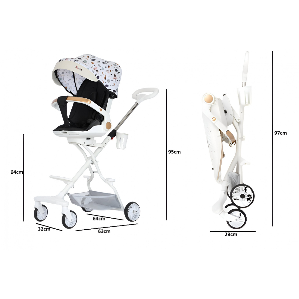 Carucior sport  3in1, 6-36 luni, reversibil, pliabil, tavita pentru masa, pozitie de somn, centura de siguranta, roti 360, suport pahar, copertina pentru soare, 32x63x95cm, bej model cosmos [9]